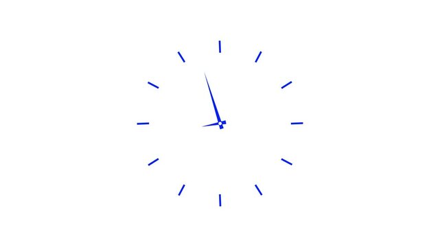 Twelve hours clock run, moving time arrows, 12 hours clock dial loop, twenty-four hours time lapse animation, Hours appear on a white background and quickly go