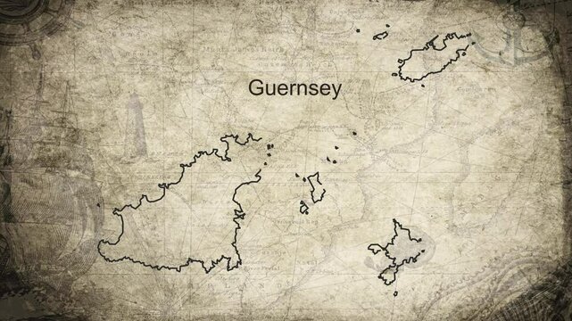 Guernsey map drawn on a cartography background sheet of paper