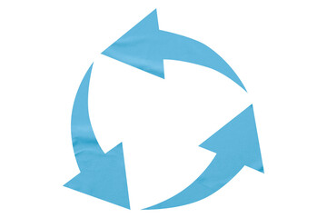 Light blue recycle symbol paper isolated on transparent background