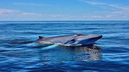Fototapeta premium A giant blue whale floating near the surface 
