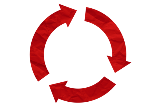 Red recycle symbol paper isolated on transparent background