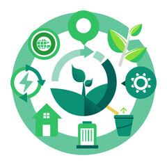 Circular Economy Icons Vector: Recycling Loop, Carbon Credits & Green Supply Chain | ESG Flat Design