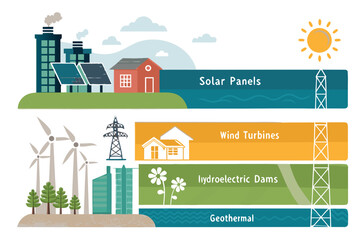 Brilliant Illustrated Breakdown Renewable Energy Sources Elegant Presentation Style Clean Minimalist Design Excellent for Creative Portfolio Work Authentic Storytelling Visual Narrative Creative Asset
