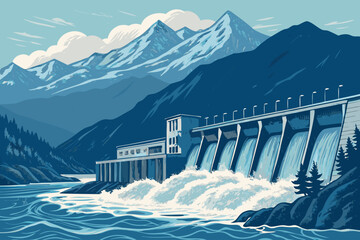 Brilliant Hydropower Dam with Rushing Water Bold Expert Photography Craft Mysterious Intriguing Appeal Ideal for Advertising Campaign Materials Editorial Quality Visual Documentation Creative Asset