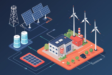 Superb Isometric Smart Grid with Various Renewable Sourc Designer Choice Collection Artistic Creative Vision Perfect for Print Publication Design Brand Marketing Visual Excellence Creative Asset