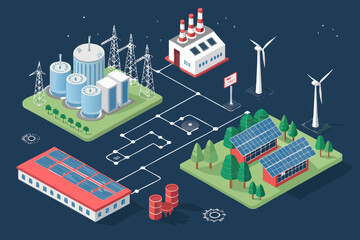 Spectacular Isometric Smart Grid with Various Renewable Sourc Expert Photography Craft Bold Striking Visual Impact Perfect for Commercial Marketing Projects Social Media Ready Visual Content Creative 