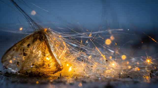 with translucent shell and glowing root tendrils spreading in midair