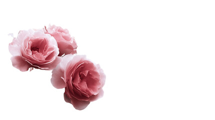 Three Delicate Pink Roses on Transparent Background, PNG