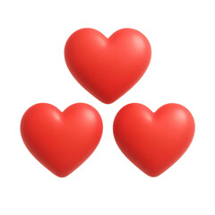 Three Red 3D Heart Icons Isolated on Transparent Background