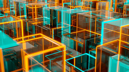 maze floating in space with interconnected corridors and glowing pathways