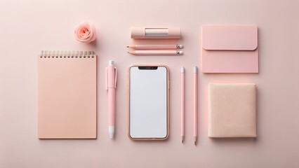 A Flat Lay of Aesthetic Pink Stationery and Tech Accessories