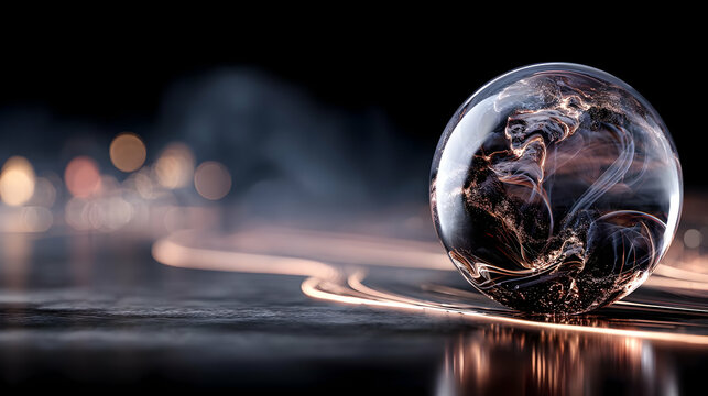 orb with swirling energy patterns and soft glowing lines in a dark abstract space