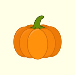 Illustration of a bright orange pumpkin with a green stem, isolated against a light yellow background.