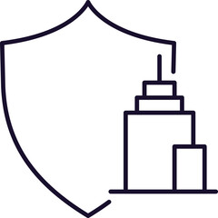 Skyscraper with Shield Outline Symbol for Graphic and Web Design, Apps, Adverts, Various Cards