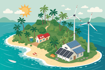 Fototapeta premium Awe-inspiring Tropical Island Using Solar and Wind Energy Creative Vision Showcase Mysterious Intriguing Appeal Ideal for Advertising Campaign Materials Professional Portfolio Quality Asset Creative A