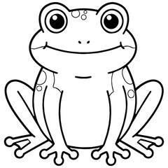 Black and White Cartoon Frog Sitting – Cute Outline Illustration for Coloring Book and Kids Activity