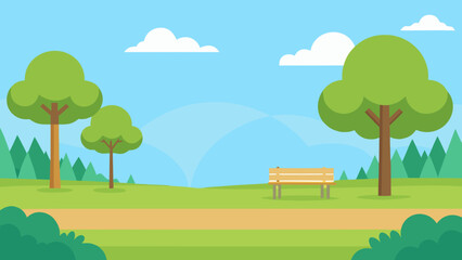 Fototapeta premium Open park background with soft grass and sky vector illustration