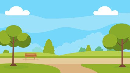 Fototapeta premium Open park background with soft grass and sky vector illustration