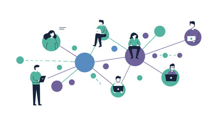 Remote collaboration concept with connected team network in modern minimal design