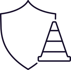 Traffic Cone with Shield Minimalistic Outline Icon for Web and Graphic Design, Apps, Banners, Social Network and Cards