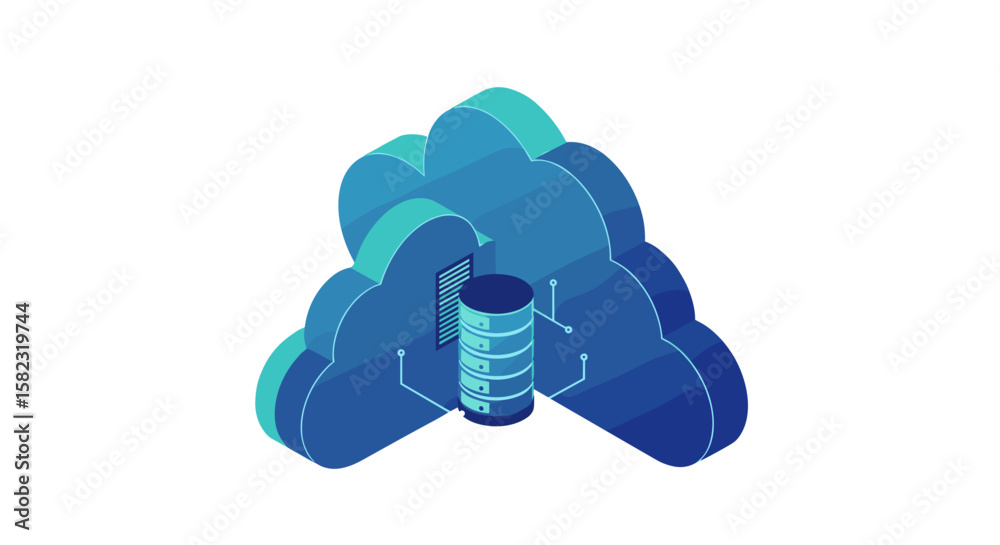 Poster isometric cloud computing concept with server integration