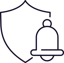 Bell with Shield Minimalistic Thin Outline Icon for Web and Graphic Design, Apps, Banners, Social Network and Cards