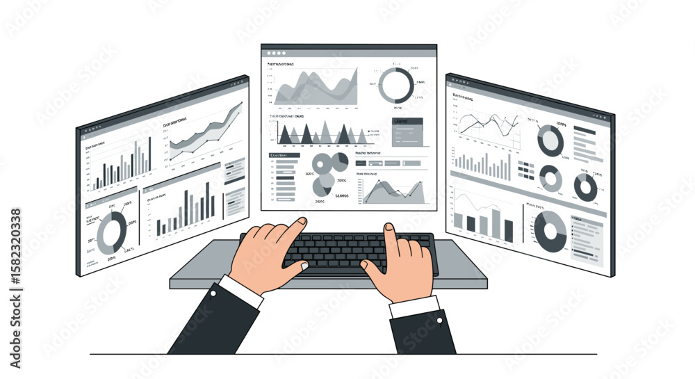 Poster business analytics dashboard with data charts and graphs visualization