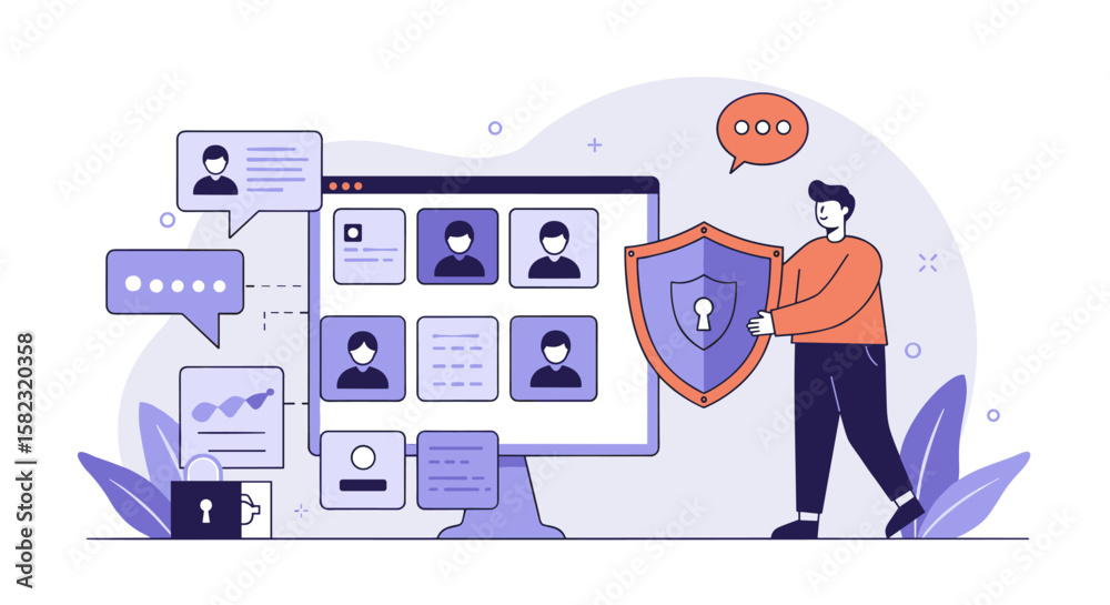Poster digital security solution with user interface and data protection concept art