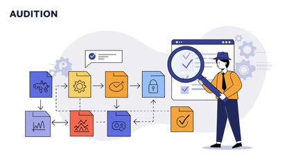 Flat design workflow process with businessman and task management icons