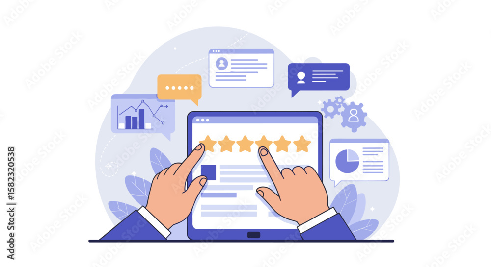 Aufkleber interactive feedback and rating system with data analysis elements in modern design