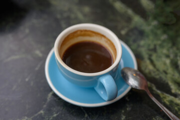 dirty empty coffee cup after drink High angle view of a cup of coffee
