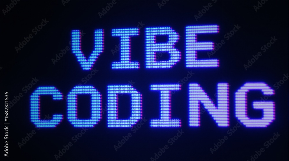 Poster neon text 'vibe coding' symbolizes modern programming culture.