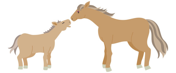 Vector illustration of a horse parent and foal with brown coat