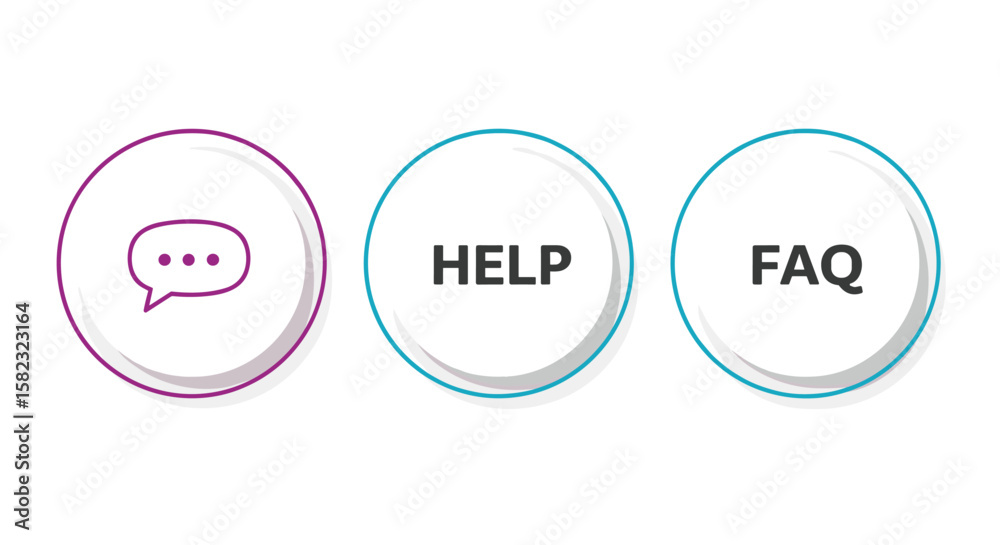Poster help and faq icons with speech bubble in modern circular design