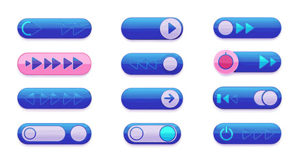 Colorful gradient audio player buttons set for web and app design