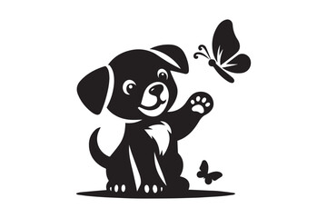 Dog Silhouette logo. Beautiful Black and White Dog, Canine, Hound, Pooch, Puppy, Mutt, Tyke, Doggy.	