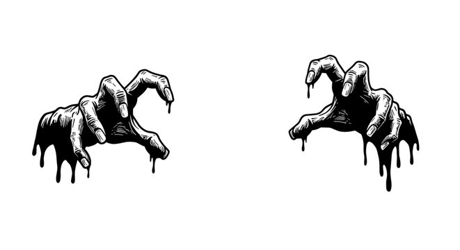 Dripping hands reaching: creepy outline art for halloween and horror themes
