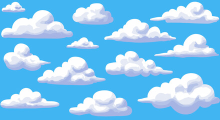 Fluffy clouds on blue sky background with hand-painted style design