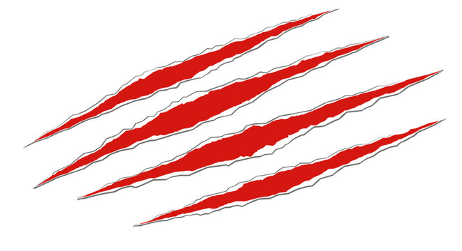 Red abstract claw marks on white background