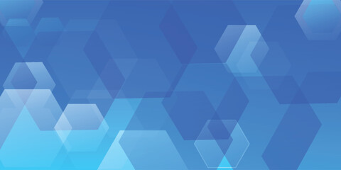 Obraz premium Abstract blue background featuring overlapping translucent geometric hexagonal shapes.