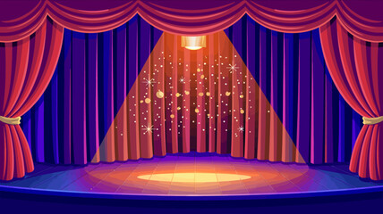 Theatrical Stage With Colorful Curtains and Spotlight for Dramatic Performance