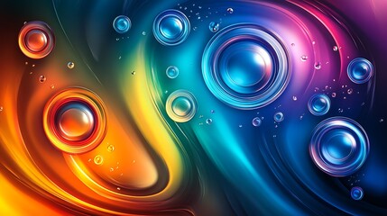 Abstract swirls of vibrant colors with glossy circles