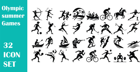 Collection of Olympic summer games sports icons isolated on a white background