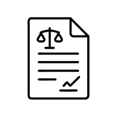 Legal document illustration with scales of justice and signature on paper. Legal document includes lines of text and is a sign of law and order.