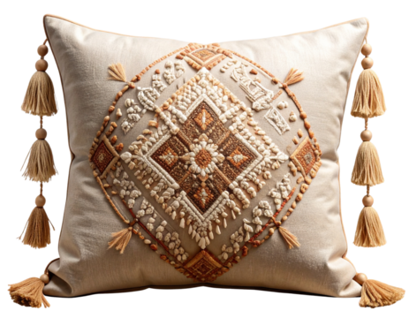 Boho Style Decorative Pillow Realistic PNG Isolated on Transparent Background PNG