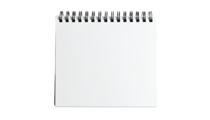 Notepad with visible paper texture and soft drop shadow, slightly curled edges or spiral binding for added realism. Isolated on a transparent background