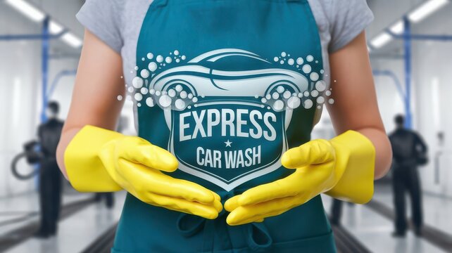 Illustration showcases an express car wash service and automotive maintenance