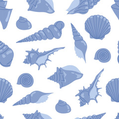 Sea print. Marine seamless pattern with seashells. Tropical vacation, beach and ocean concept. Vector background perfect for prints, fabric, textile, wallpaper, wrapping