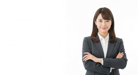 Obraz premium 自信と決意、腕組みで自信に満ちた表情の日本人女性社員