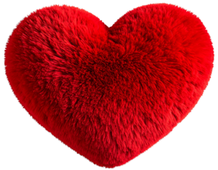  Fluffy Red Heart Pillow Realistic PNG Isolated on Transparent Background PNG